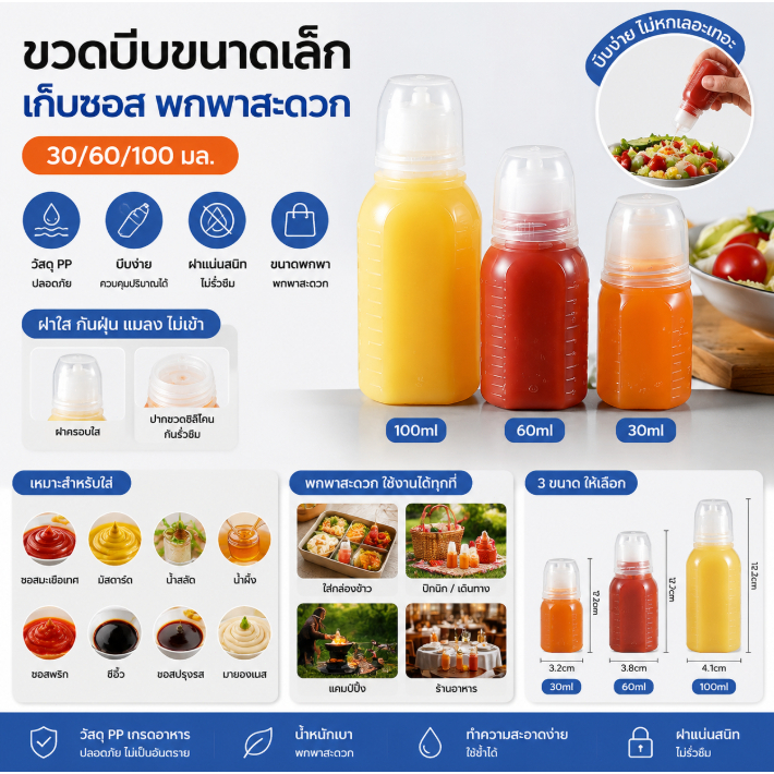 CG ขวดขนาดเล็กแบบบีบขนาด30/60/100มล. ขวดซอสมะเขือเทศขวดซอสปรุงรสซอสมัสตาร์ดน้ำผึ้งน้ำสลัด Bento ที่เก็บ