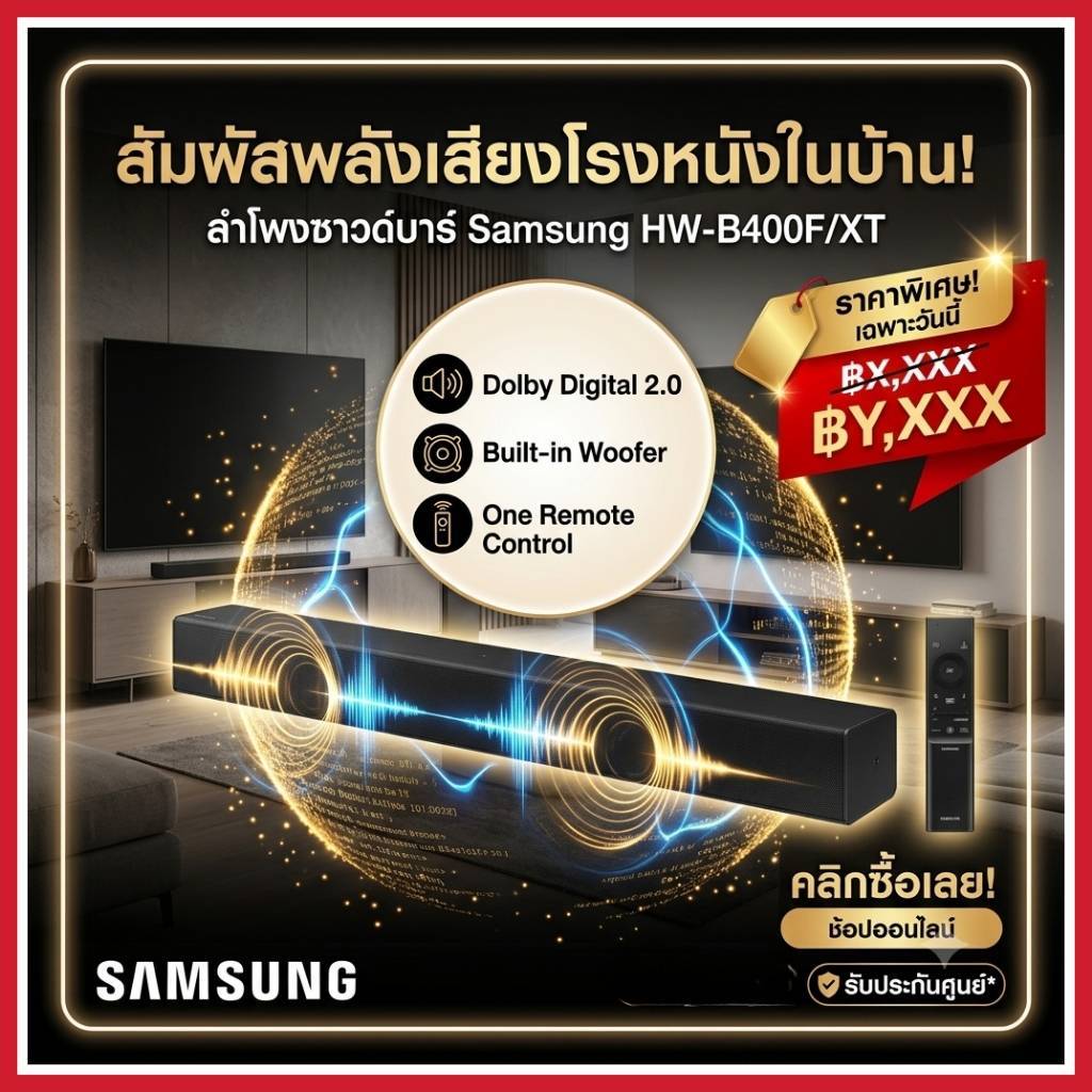 ลำโพงซาวด์บาร์ SAMSUNG รุ่น HW-B400F/XT