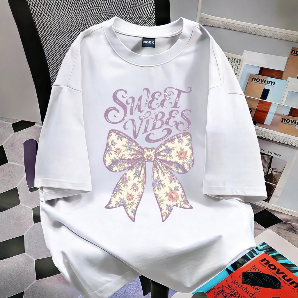 「งานเกรดพรีเมียม งานเกรด A」เสื้อยืดคอกลมผู้หญิง เสื้อ ผญ แฟชั่น เสื้อยืดแขนสั้นผู้หญิง คอตตอนแท้ ระบายอากาศดี #77