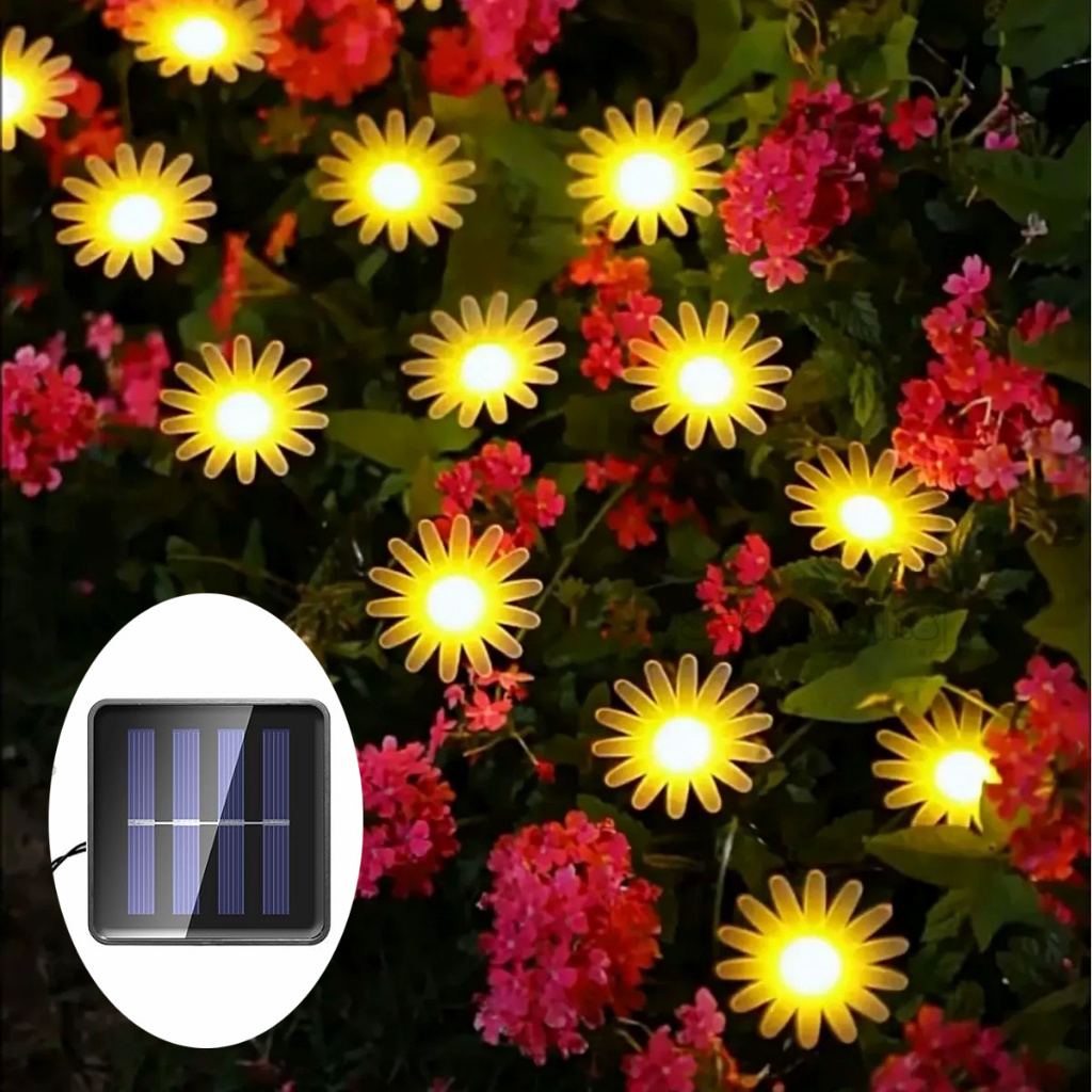 JX-ดอกเดซี่ 20LED  Warm white Solar light 8 โหมด 5m โคมไฟพลังงานแสงอาทิตย์สำหรับตกแต่ง