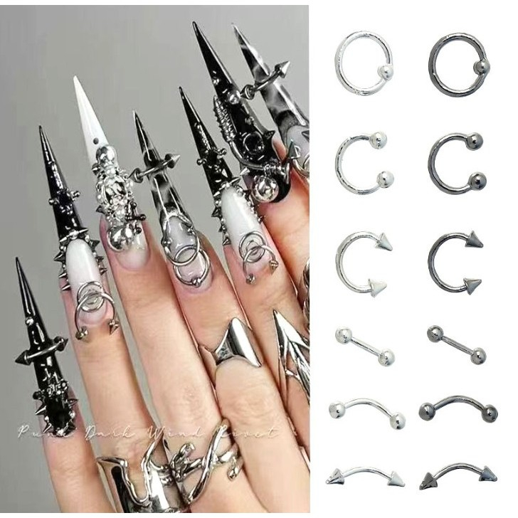 XM2:✨ [10ชิ้น]อะไหล่ติดเล็บหมุดโลหะ สไตล์ Chrome Hearts พังค์วินเทจ 💀 หมุดตกแต่งเล็บ DIY สายเท่ต้องมี 💅