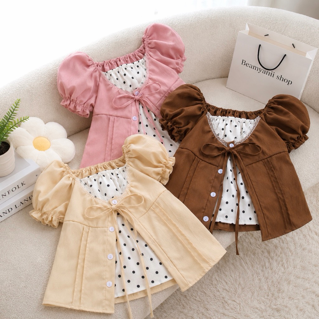 เสื้อลายจุดอก 32-48 แต่งผูกหน้าแขนตุ๊กตา ( AA24 )