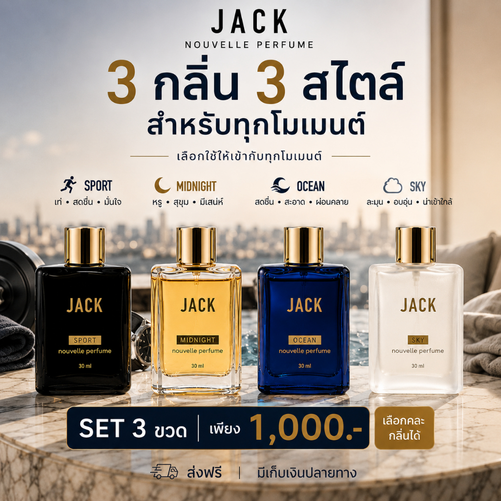 JACK Perfume เซตน้ำหอมผู้ชาย 3 ขวด 30ml เลือกกลิ่นได้ 4 แบบ เท่ หรู สดชื่น ละมุน