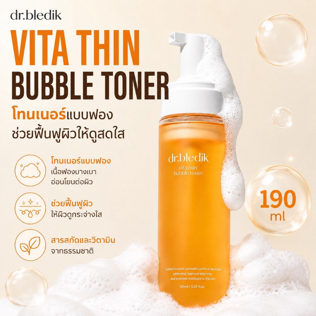 Dr.bledik Vita Thin Bubble Toner ขนาด 190 ml. 1 ชิ้น โทนเนอร์แบบฟอง ช่วยฟื้นฟูผิว