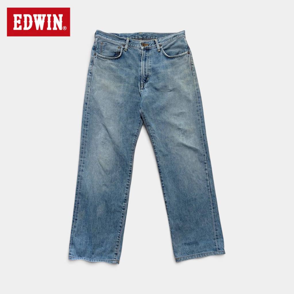 กางเกงยีนส์มือสอง EDWIN รุ่น 505X ป้ายส้ม ริมแดง made in Japan เอว 34 ยาว 41 ปลายขา 9 สภาพดี ไม่มีตำ
