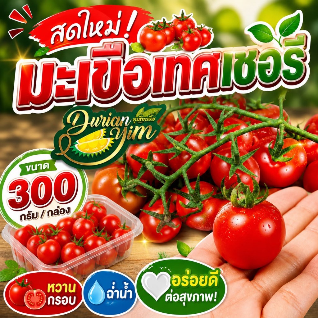 มะเขือเทศเชอรี่ (ขนาด 300 กรัม / กล่อง) หวานกรอบ ฉ่ำน้ำ อร่อยดีต่อสุขภาพ!