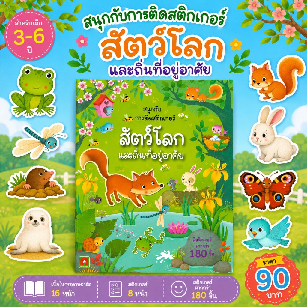Aksara for kids หนังสือเด็ก สนุกกับการติด สติกเกอร์ สัตว์โลก และ ถิ่นที่อยู่อาศัย