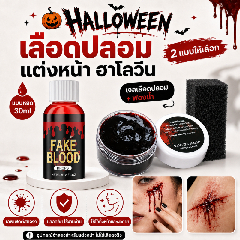 เจลเลือดปลอม ฮาโลวีน SFX Makeup แผลปลอม แต่งหน้าแฟนซี คอสเพลย์ ซอมบี้ แวมไพร์ พร้อมฟองน้ำ 30 กรัม