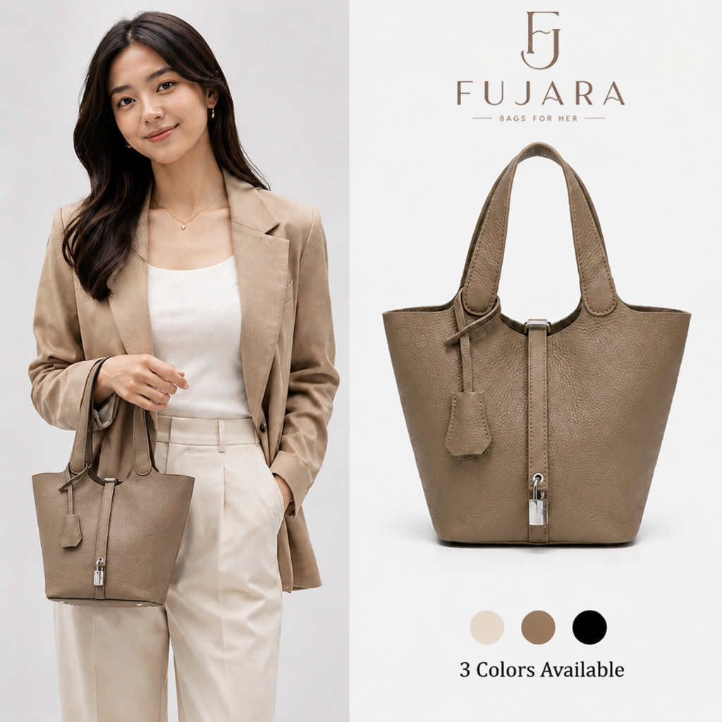 FUJARA Bucket Handbag กระเป๋าสะพายข้าง สายสะพายไหล่ปรับได้ กระเป๋าความจุสูง สำหรับทุกโอกาส 3 Colors