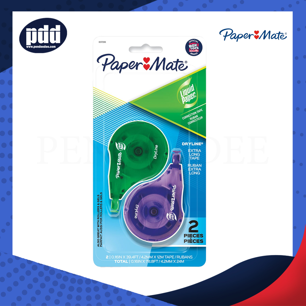 แพ็ค 2 ชิ้น ลิควิดเปเป้อร์ Paper mate Dryline LP Contour Tape ดรายลายน์ คอนทัวร์ เทปยาวพิเศษ 12 เมตร