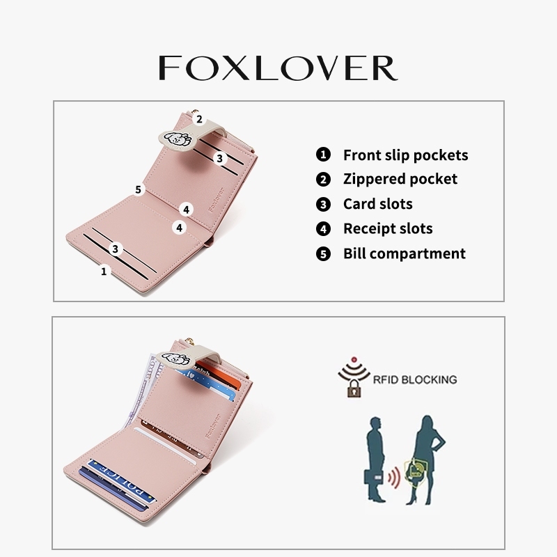 FOXLOVER محفظة نسائية قصيرة بجيب عملات — صورة 5