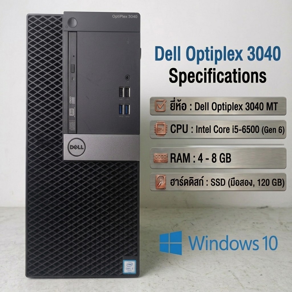 คอมมือสอง  Dell Optiplex 3040 MT CPU Core™ i5-6500  3.20 GHz. ลงโปรแกรมพร้อมใช้งาน