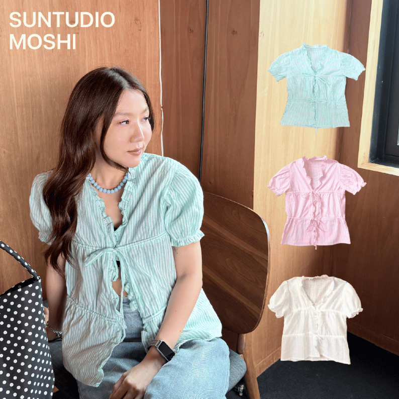 SUNTUDIO l Moshi Top เสื้อแขนตุ๊กตา ผูกโบว์หน้า แขนจั๊ม