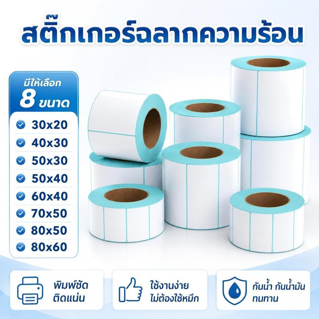 สติ๊กเกอร์กันความร้อน ฉลากความร้อน กระดาษห่อ 80x60/80x50/70x50/60x40/50x30/40x30/30x20mm ป้ายผลิตภัณฑ์