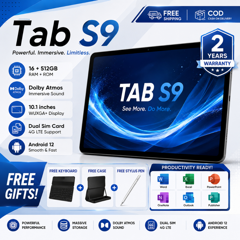 🔥 Tab S9 5G | RAM16GB ROM512GB | จอใหญ่ 12" FHD | รองรับซิม 5G โทรได้ | Android 12 | ลื่น เร็ว | ส่งฟรี 🎁