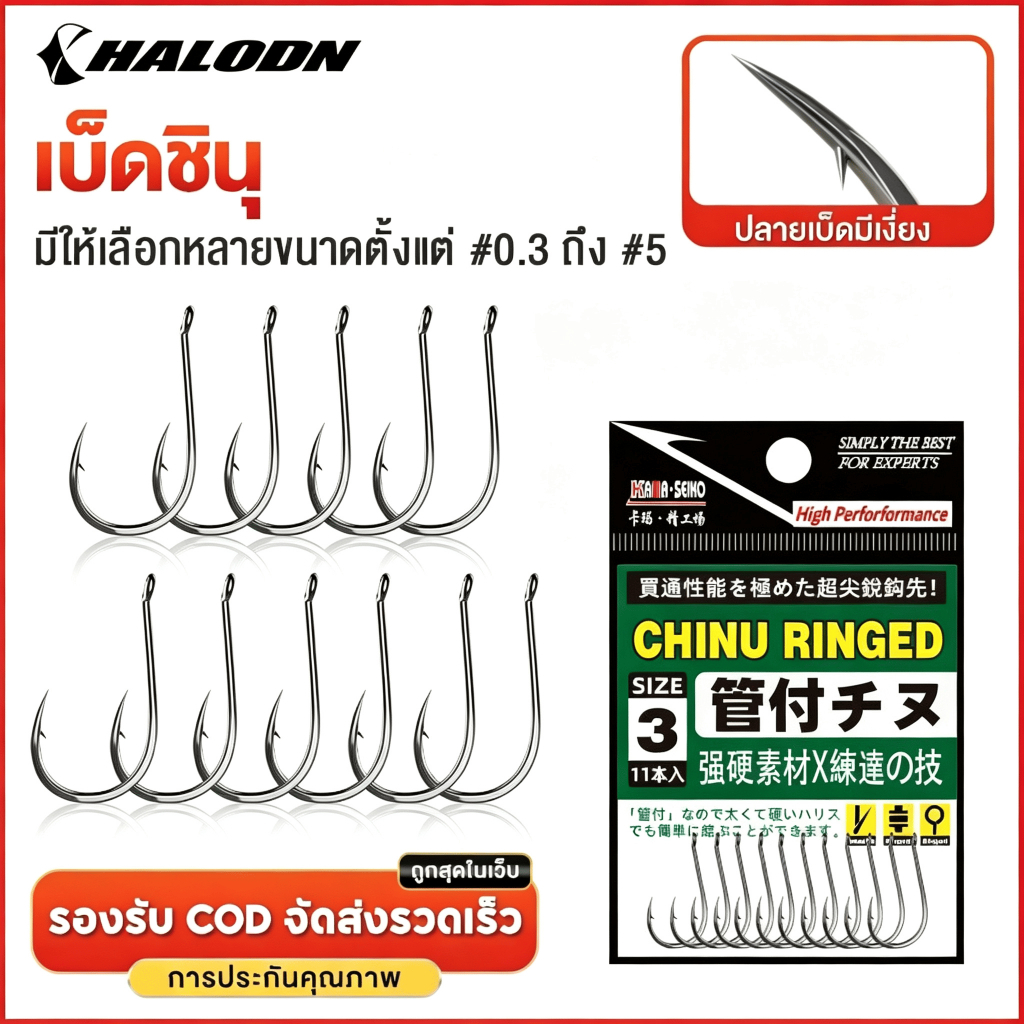HALODN ตะขอเบ็ด จินุ กันแห่วง CHINU RINGED ตะขอ ตะขอตกปลา เบ็ด ตัวเบ็ด ตะขอเบ็ดตกปลา ขอเบ็ด ตะขอเบ็ดราคาถูก ตูดแบน
