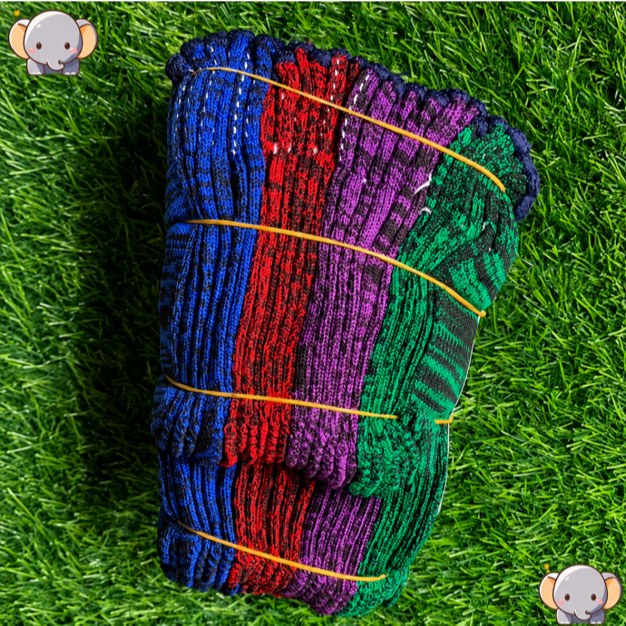 1 โหล ถุงมือผ้าไนล่อนลายริ้ว ข้อมือกระชับมือ หลายสีให้เลือก ทนทานต่อการสึกหรอ ใช้งานได้หลากหลาย เหมาะเกษตร ตัดอ้อย ประมง