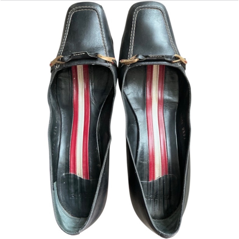 [มือสอง]รองเท้า BALLY Made in Italy หนังแท้สีดำ คัทชูส้นสูง ลายแถบซิกเนเจอร์
