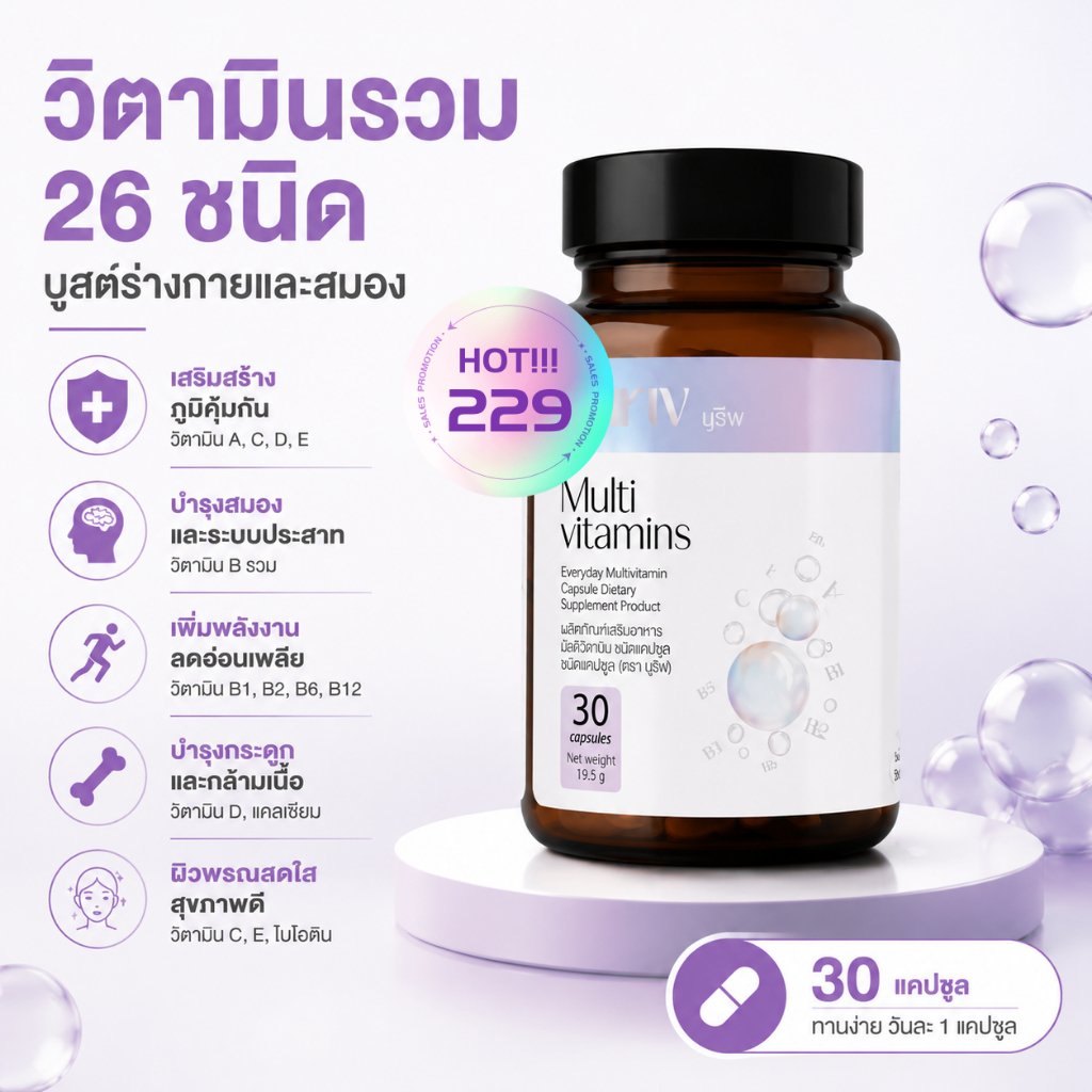 Nuriv Everyday MultiVitamin 30 แคปซูล วิตามินรวม 26 ชนิด ช่วยสนับสนุนระบบภูมิคุ้มกันของร่างกาย