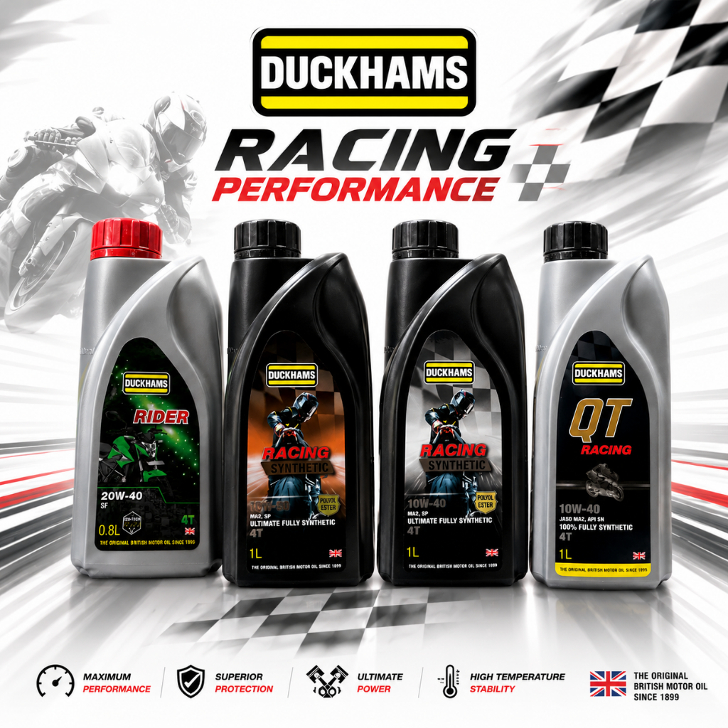 น้ำมันเครื่อง duckhams QT racing / Syntetic racing / Rider ความหนืด 20w40 10w40 10w50 ดั๊กแฮมส์