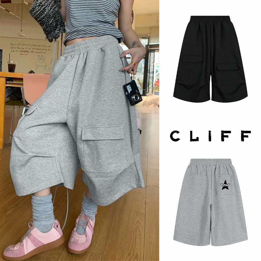 CLIFF กางเกงย้อนยุคอเมริกัน  กระเป๋าหลายใบ  รุ่นขากว้าง  สะดวกสบายครบครัน  รุ่นเดียวกันสําหรับชายและหญิง