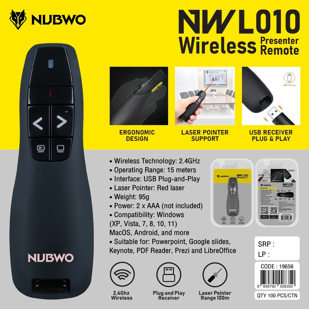 Nubwo (NWL010) Wireless Presenter Remote Reciveer