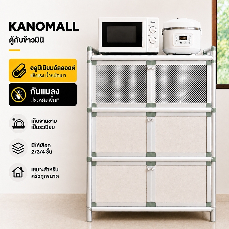 KANOMALL ตู้กับข้าวมินิ ตู้ครัว อลูมิเนียมอัลลอยด์ 2/3/4 ชั้น ประหยัดพื้นที่ กันแมลง ตู้เก็บของในครัว สำหรับเก็บจานชาม