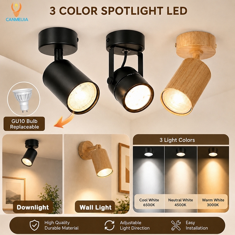 3สี GU10 ไฟดาวน์ไลท์ ไฟติดผนัง สปอร์ตไลท์ ดาวไลท์ Led downlight ได้ในร่มสำหรับห้องครัวร้านค้าห้องนอน โคมไฟเพดาน