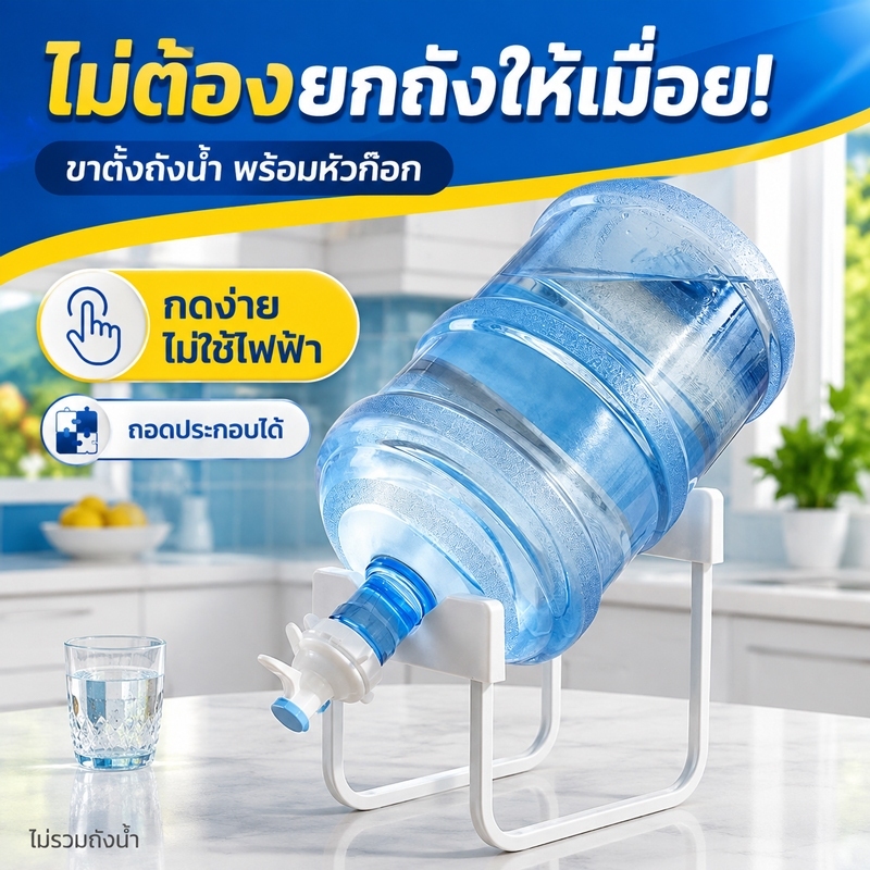 ขาตั้งถังน้ำ พร้อมก๊อกบีบ ที่วางถังน้ำดื่ม ถอดประกอบได้ ไม่ใช้ไฟฟ้า กดน้ำง่าย ไม่ต้องยกถังซ้ำ ๆ