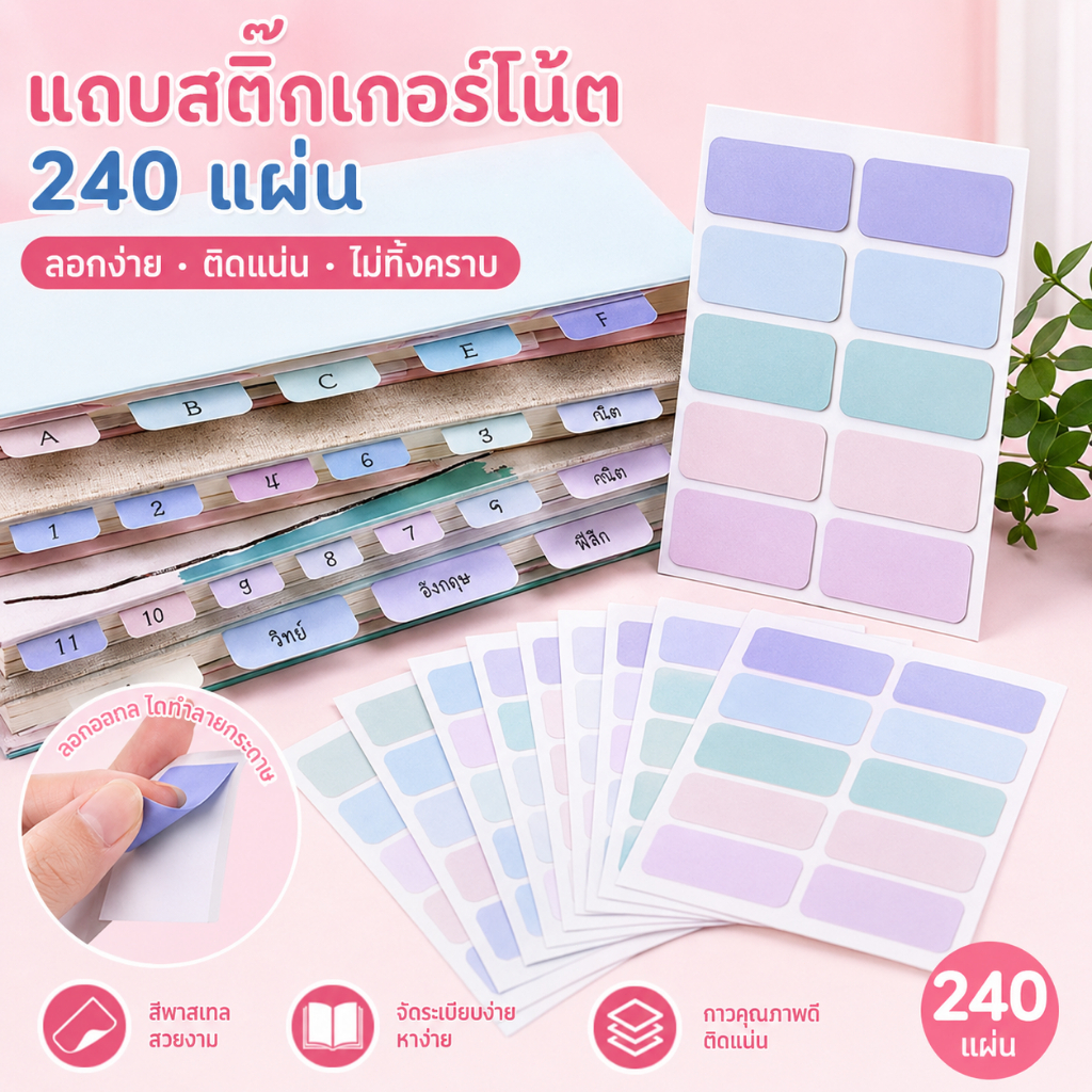 Luxe-T แท็บดัชนีแบบถอดออกได้หลายสีเหนียว240ชิ้น