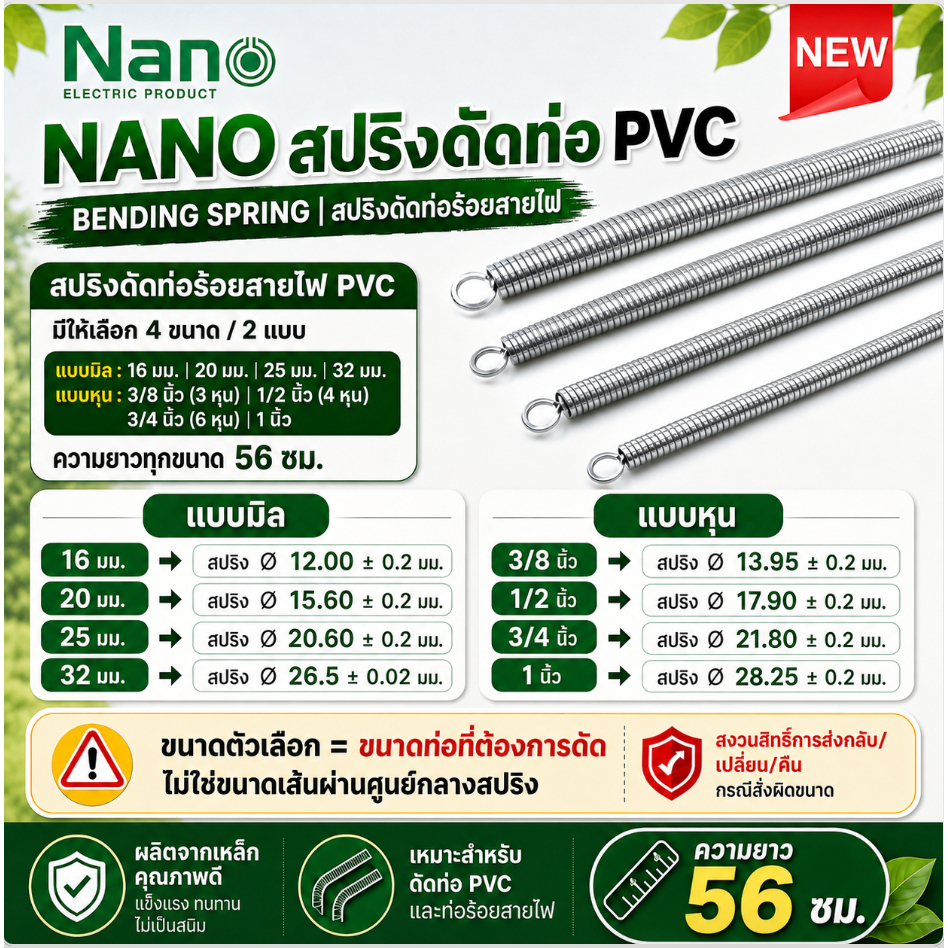 Nano สปริง ดัดท่อ ร้อยสายไฟ SPG สำหรับท่อขนาด แบบมิล และ แบบหุน