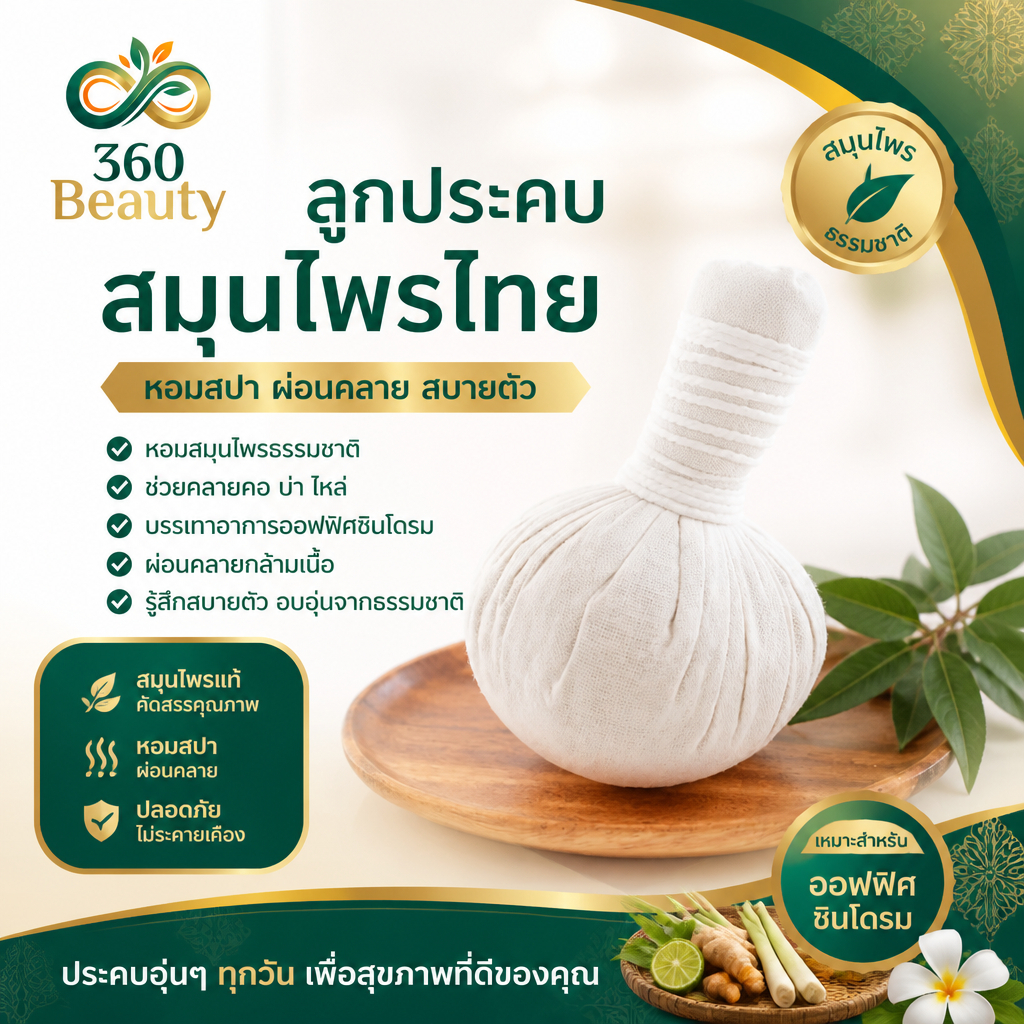 [ 360 Beauty ] ลูกประคบสมุนไพร ลูกประคบสมุนไพรไทย ธรรมชาติ 100% สำหรับนวดผ่อนคลาย คอบ่าไหล่ คลายความเมื่อยล้า สปาบ้าน