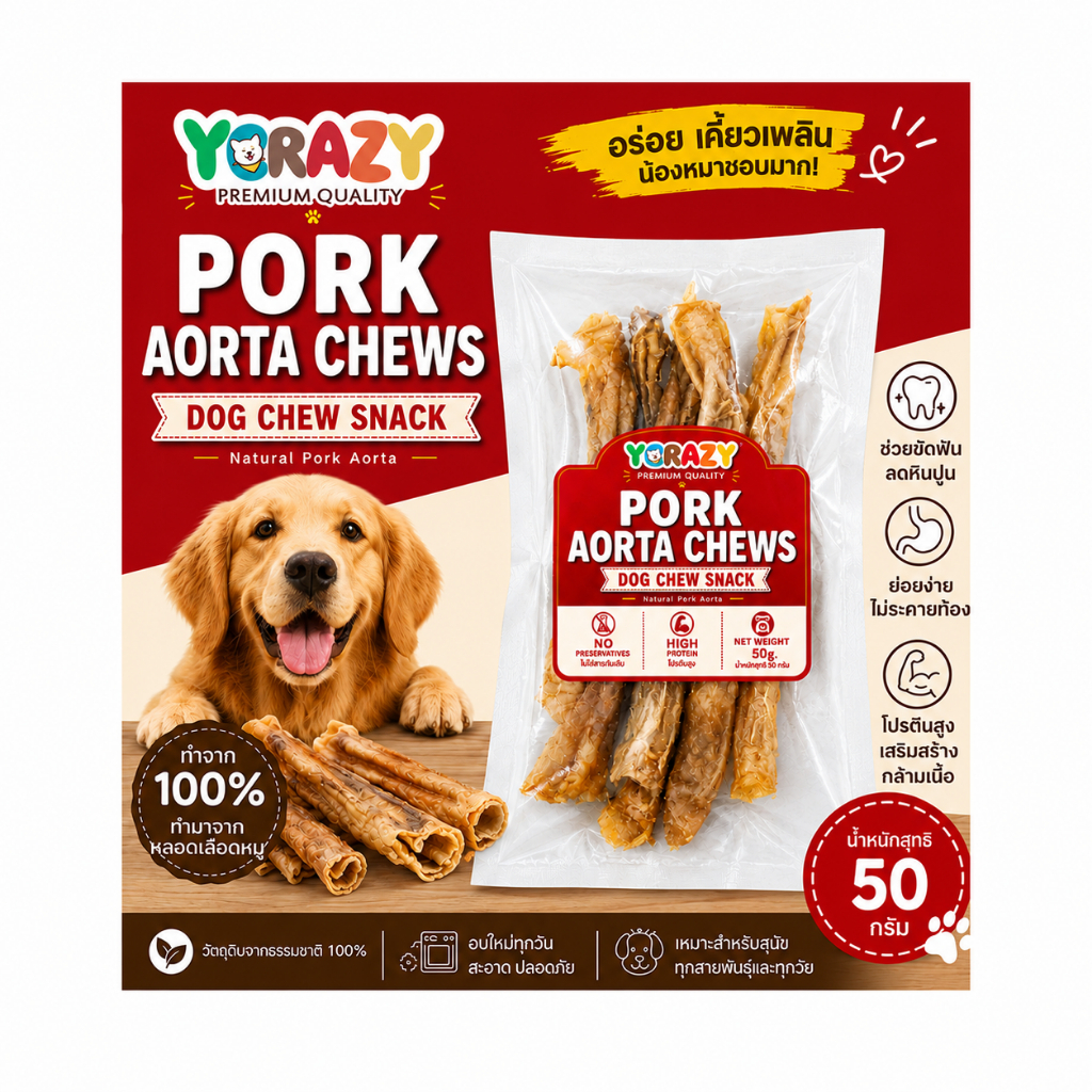 Pork Aorta Chews ขนมอบแห้งสุนัข