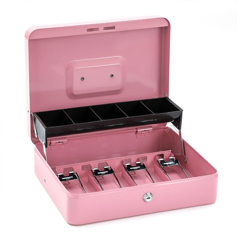 Cash Box ลิ้นชักเก็บเงิน กล่องใส่ตัง ตู้เซฟ เซฟหิ้ว กล่องเก็บเงินสดขนาดเล็ก ล็อคกุญแจ แบบพกพา คละสี ถาดทอนเงิน ถาดแคชเช