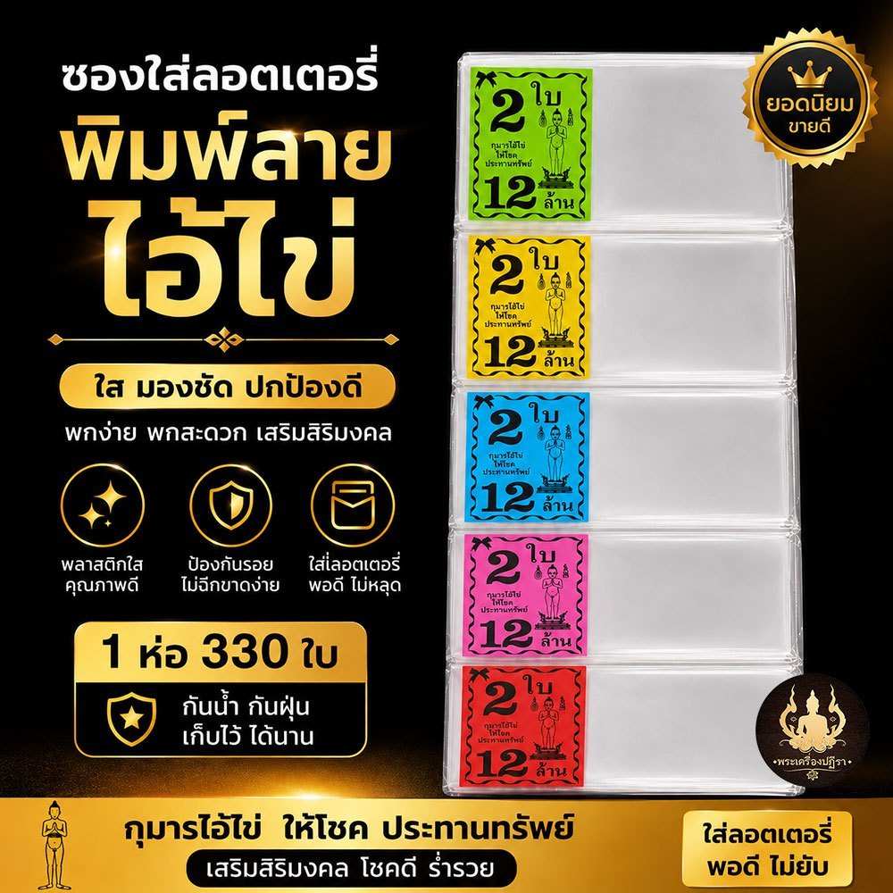 [พร้อมส่ง] ซองใส่ลอตเตอรี่พิมพ์ลายไอ้ไข่ ชุด2ใบ (ซองแก้วใส OPP) ลายมงคล ขนาด 2.5x5 นิ้ว