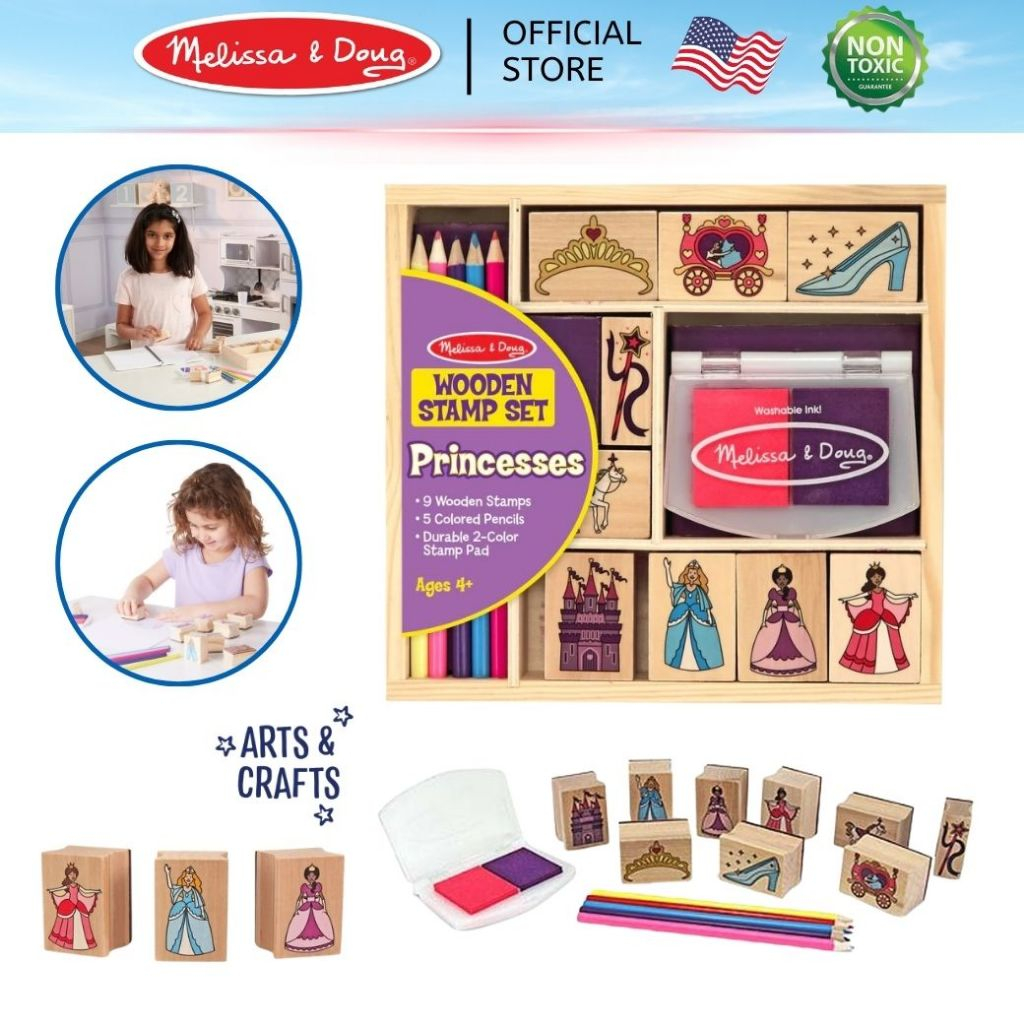 (ของแท้ USA) ชุดแสตมป์ เจ้าหญิง หมึก x2สี ในชุด ซักล้างออกได้ non-toxic ของเล่นศิลปะ Princess Stamp Set Melissa & Doug