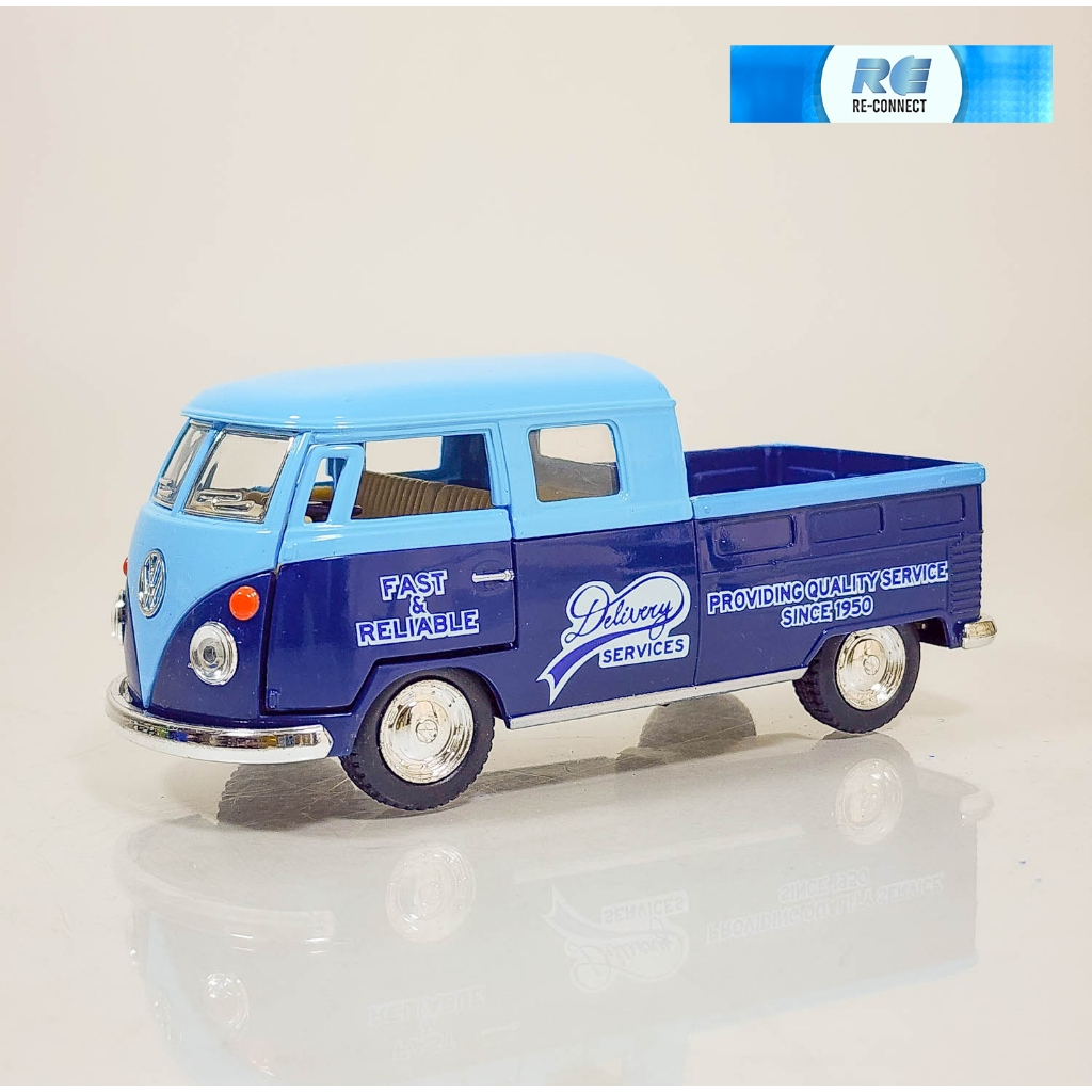 โมเดลรถกระบะห้องโดยสารคู่ โฟล์คสวาเกน กระบะ KINSMART 1:34 Classic Van Model 1963 Volkswagen Bus Double Cab Pickup Toy