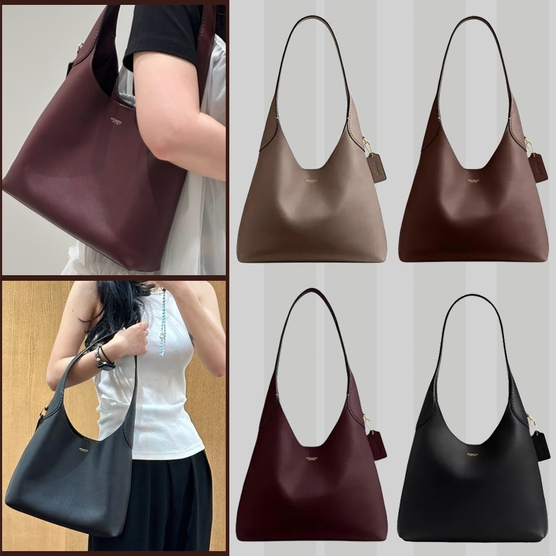 [ของแท้ 100%] กระเป๋าถือ COACH Brooklyn 28 กระเป๋าสะพายหนังสำหรับผู้หญิง ปิดด้วยกระดุมแป๊ก