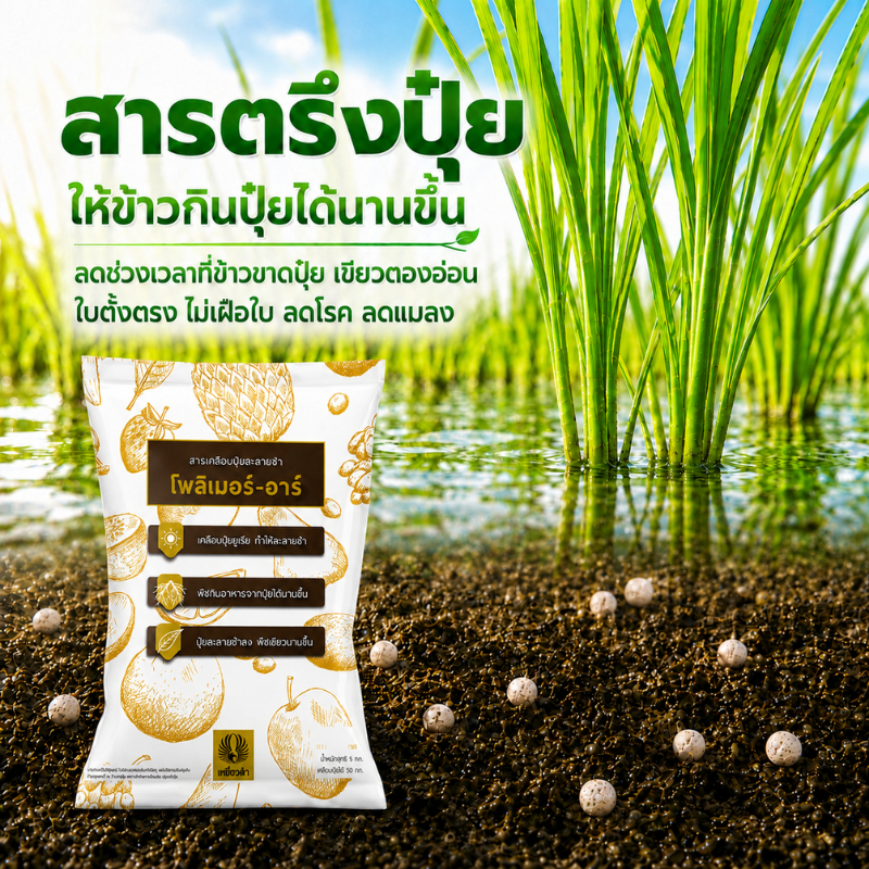 โพลิเมอร์-อาร์ 5กก.สารเคลือบปุ๋ยยูเรีย 46-0-0 ได้ถึง 50กก. ลดการใส่ปุ๋ย ช่วยปุ๋ยละลายช้า