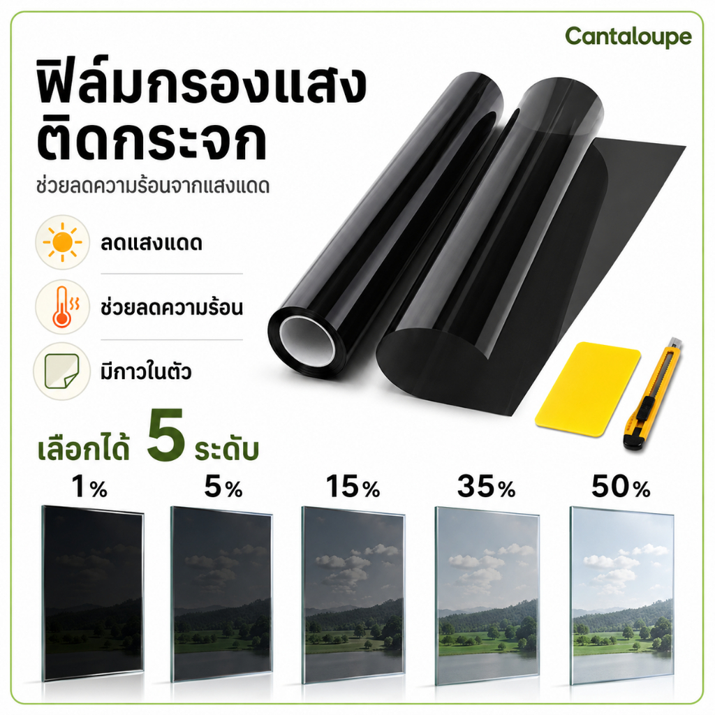 🏠 [ฟิล์มกันความร้อนติดบ้าน] VLT 1-50% กัน UV 99%! ลดอุณหภูมิ 5-10°C มองออก-มองไม่เข้า 【ส่งฟรี】