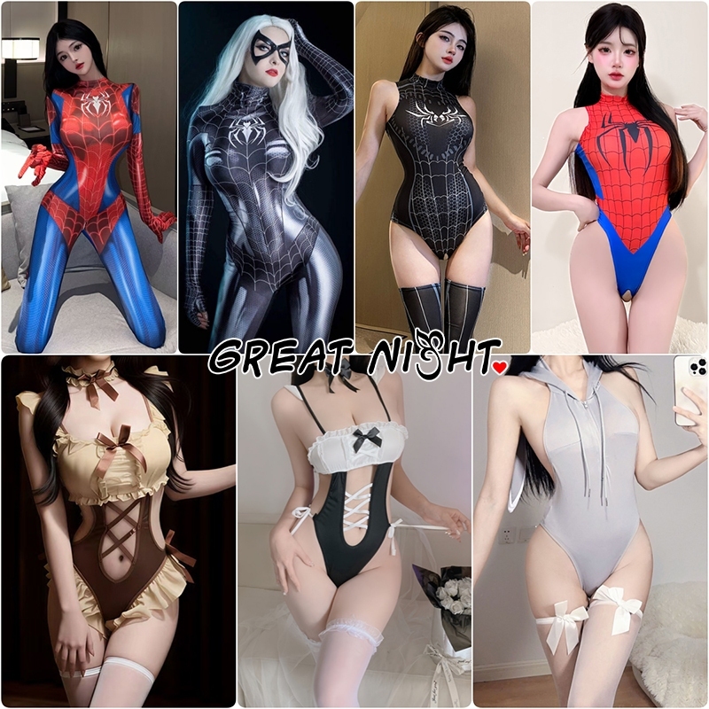 Great_night ชุดสำหรับสวมบทบาท sexy เหมาะสำหรับงานปาร์ตี้ช่วงวันหยุด ทรงเข้ารูป บอดี้สูทสุดเซ็กซี่ เซ็กซี่และเย้ายวน