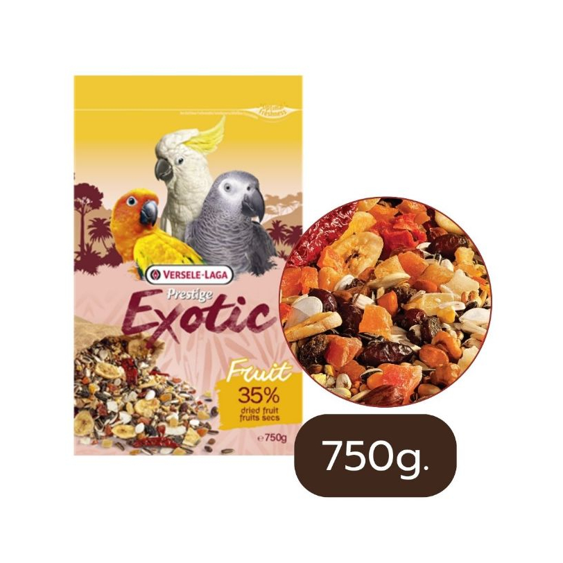 Exotic Fruit ผลไม้รวม อบแห้ง อาหาร ผลไม้อบแห้ง สำหรับนกแก้ว ถุงขนาด 750g.
