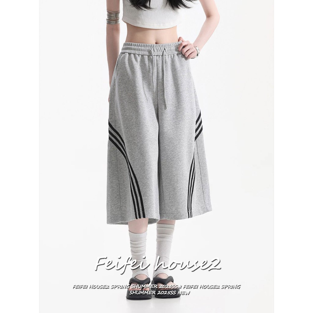 [Feifei-Vintage twill capri pants]กางเกงขากว้าง7ส่วนหลวมผู้หญิงสไตล์ลำลองวินเทจตัดต่อผ้าทวิล