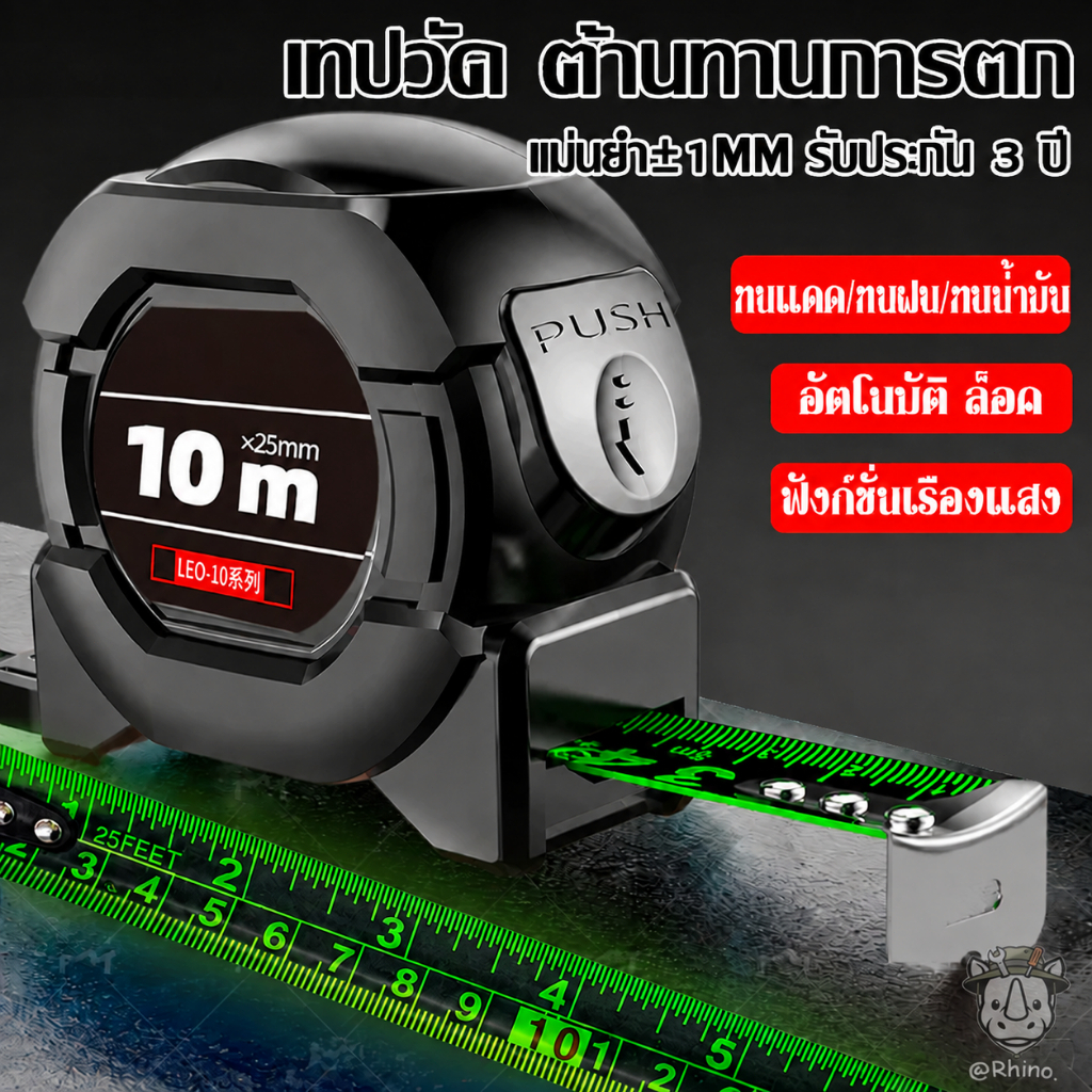 ตลับเมตรเหล็กเรืองแสงแบบล็อคตัวเอง ขนาด 16-33 ฟุต วัดแม่นยำ ขนาดกะทัดรัดและสะดวก ตลับเมตรขนาด 5/10 เมตร