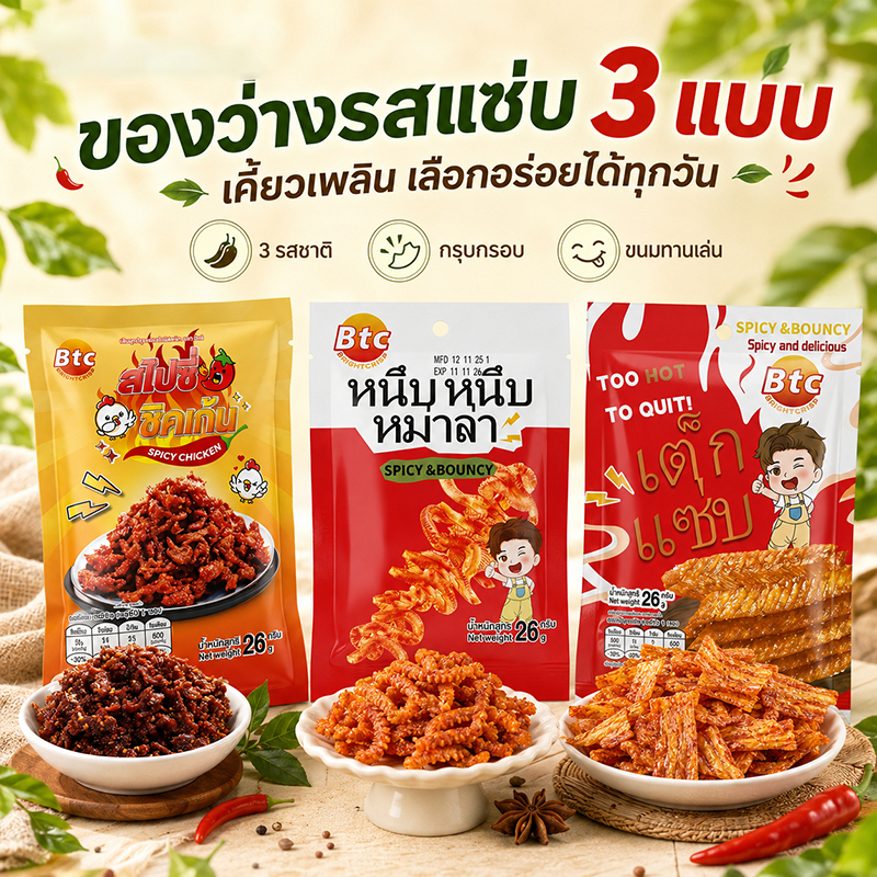 BTC ขนมขบเคี้ยว เส้นกรอบรสหม่าล่า Spicy Mala Snack เผ็ดเข้มข้น กรอบอร่อย ทานเล่น น้ำหนัก 26g