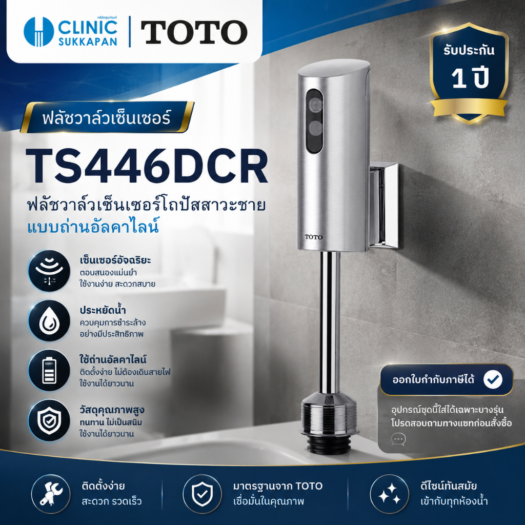 TOTO   TS446DCR ฟลัชวาล์วเซ็นเซอร์โถปัสสาวะชาย แบบถ่านอัลคาไลน์