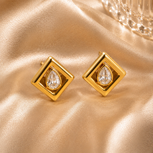 Diamond Frame Stud Earrings