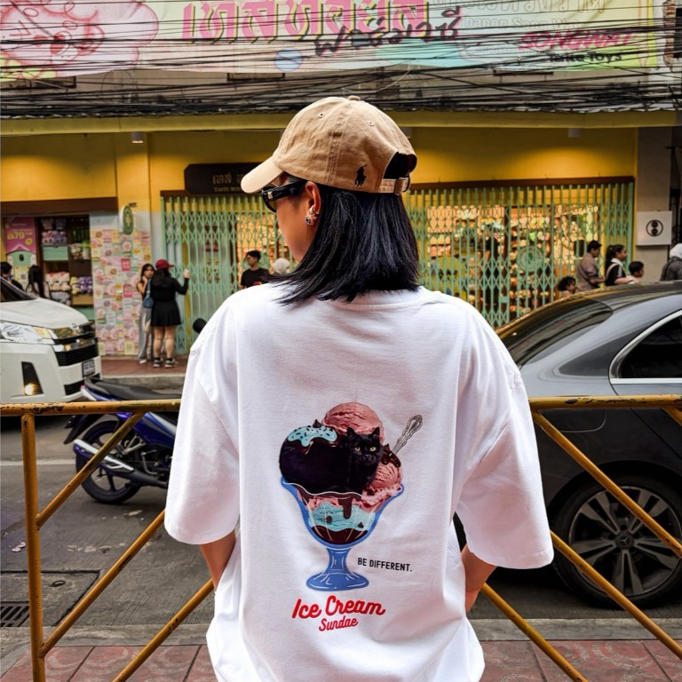 HOBBY BOY ( รุ่น Classic ) - ICE CREAM SUNDAE สีขาว เสื้อยืด Unisex