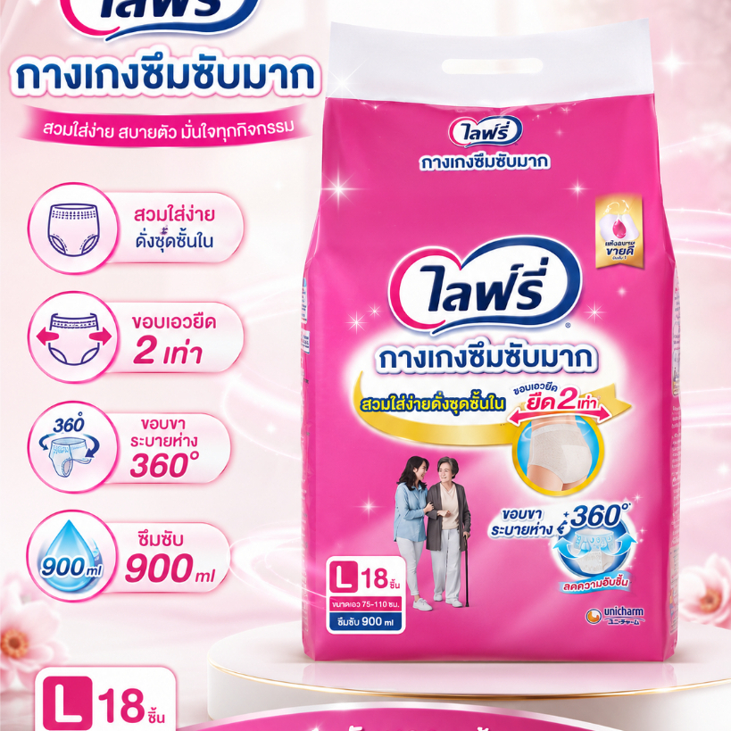 20 ชิ้น Lifree ผ้าอ้อมผู้ใหญ่ กางเกง ไซส์ M