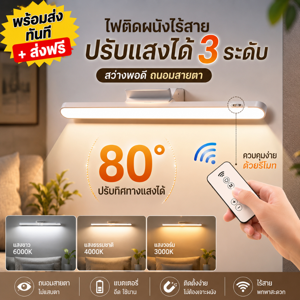 PINICK โคมไฟตั้งโต๊ะแม่เหล็ก ไฟแม่เหล็ก LED ไฟหอพัก เหมาะกับหอพัก แม่เหล็กติดผนัง เปิดได้ 3 แสง